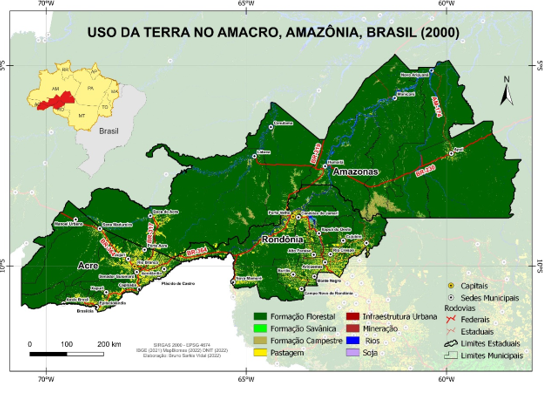 Mapa de uso da terra na região do Amacro
no ano 2000