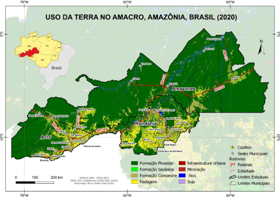 Mapa de uso da terra na região do Amacro
no ano 2020