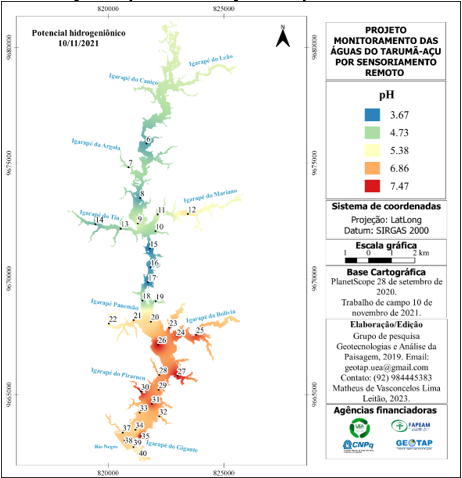 Mapa de Potencial Hidrogeniônico dos pontos de coletados