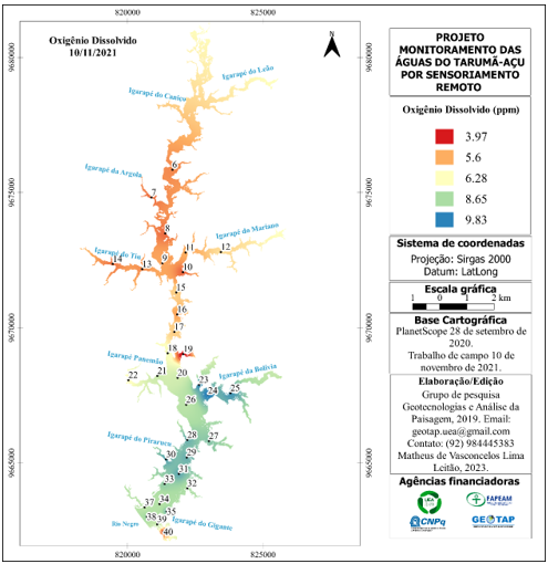 Mapa de Oxigênio dissolvido
dos pontos coletados