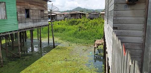 Áreas alagadas sob
palafitas em Laranjal do Jari/AP