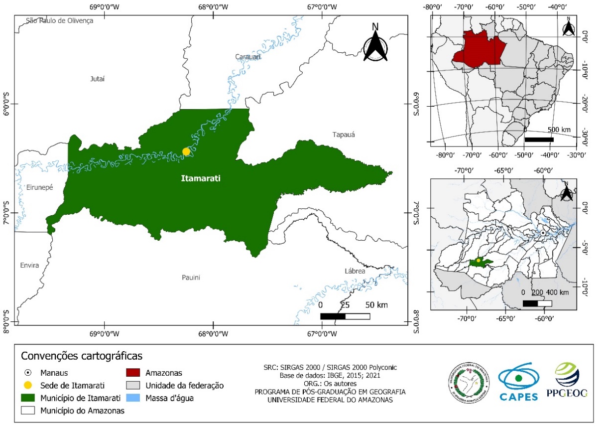 Mapa de localização do município de
Itamarati - AM