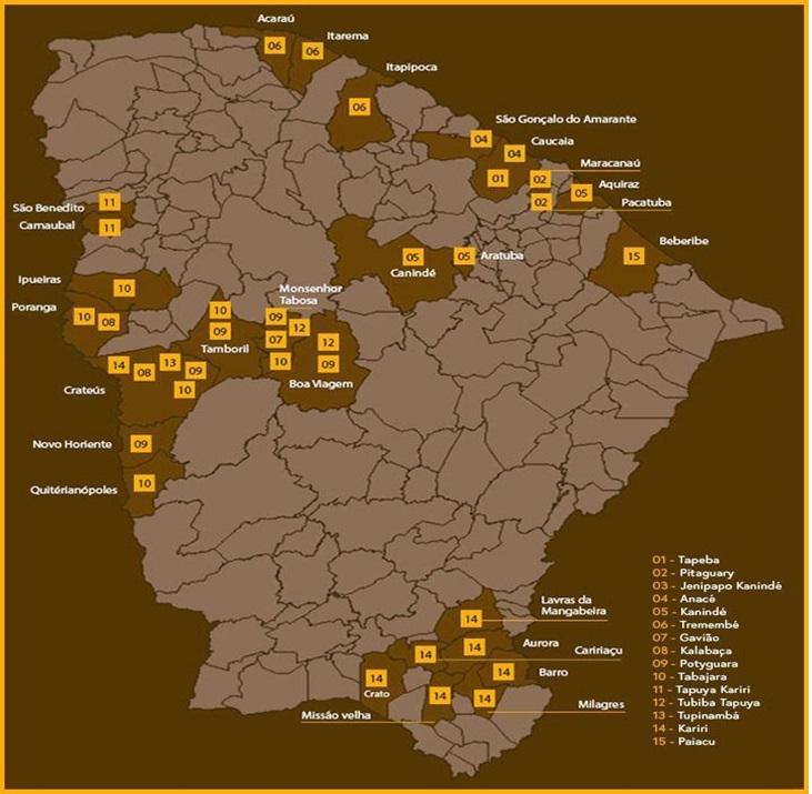 Mapa das Terras Indígenas do Ceará