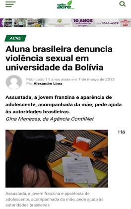  Notícia sobre violência
sexual em Cobija