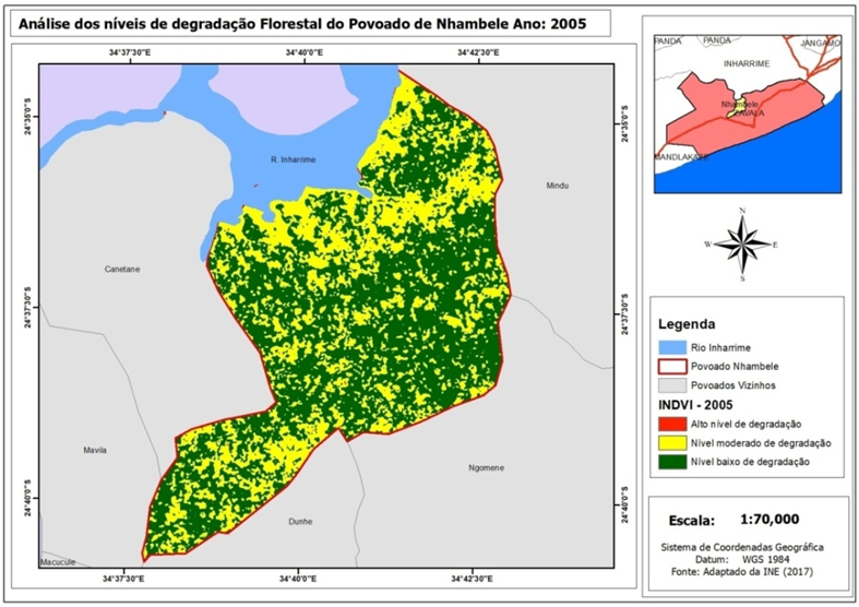 Mapa de níveis de degradação florestal do povoado de Nhambele em 2005
