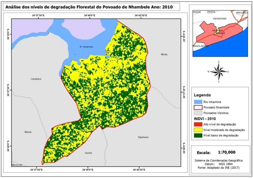 Mapa de níveis de degradação florestal do povoado de Nhambele em 2010