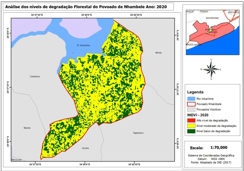 Mapa de níveis de degradação florestal do
povoado de Nhambele em 2020