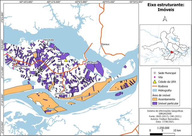 Mapa da estrutura fundi&aacute;ria no eixo estruturante baseado no Cadastro Ambiental Rural