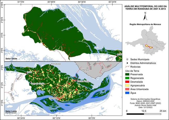 Mapa do levantamento multitemporal do uso da terra em Iranduba - 2007 a 2013