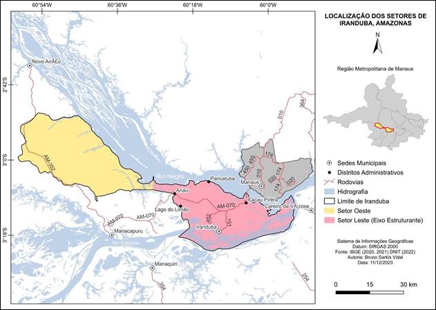 Mapa de localiza&ccedil;&atilde;o do eixo estruturante da metamorfose metropolitana no munic&iacute;pio de Iranduba - Regi&atilde;o Metropolitana de Manaus