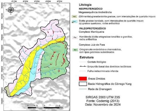 &Aacute;reas &uacute;midas nas litologias da bacia 