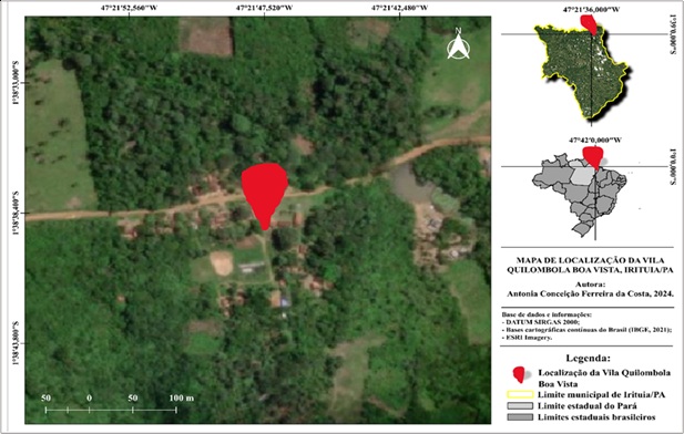 Mapa de localização da Comunidade Quilombola Nossa Senhora das Graças da Boa Vista, Irituia-PA