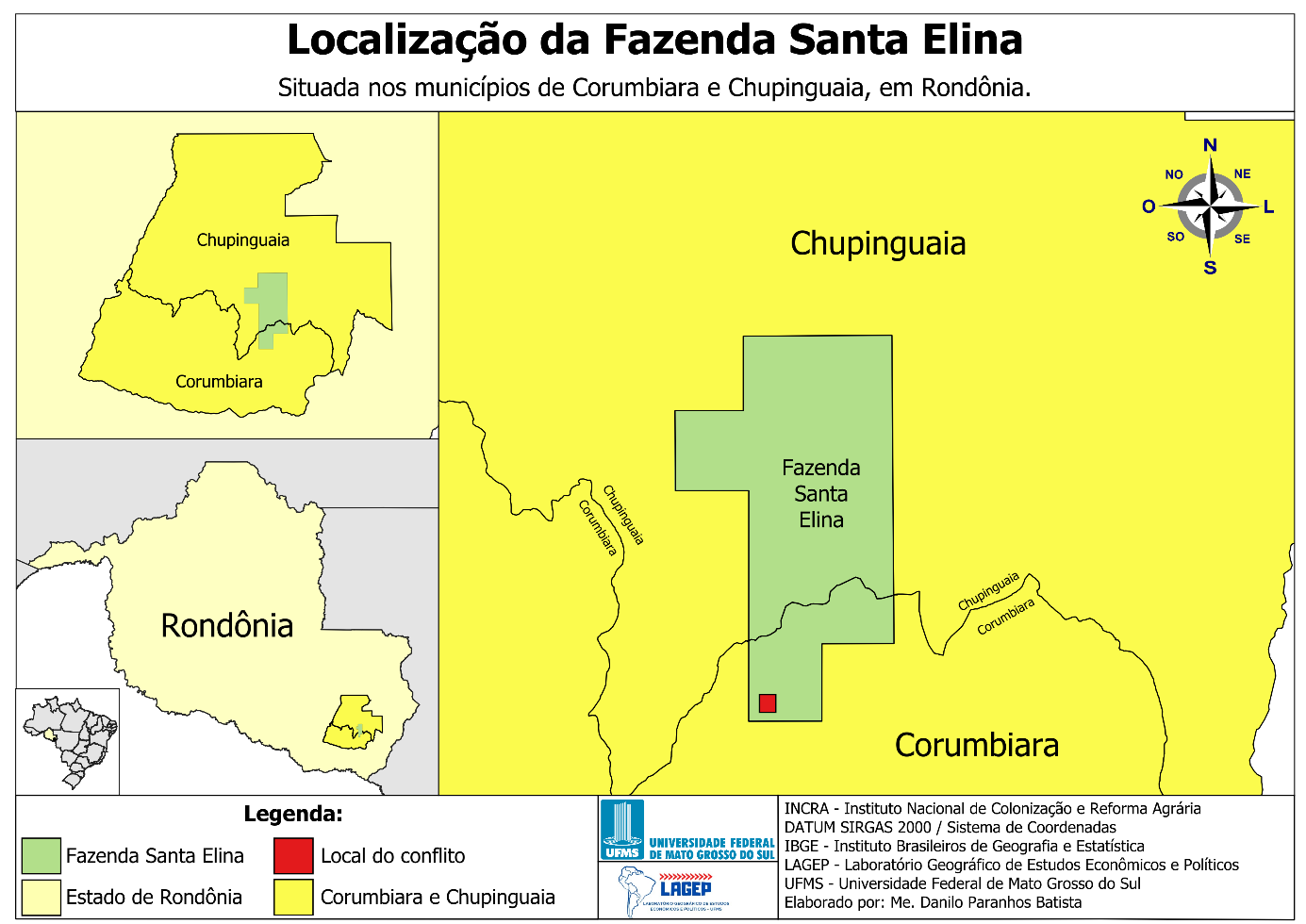 Localiza&ccedil;&atilde;o e distribui&ccedil;&atilde;o espacial da Fazenda Santa Elina entre Corumbiara e Chupinguaia