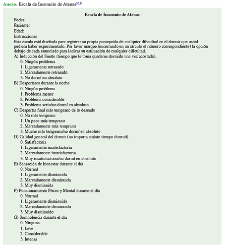 Escala de Insomnio de Atenas 20,21