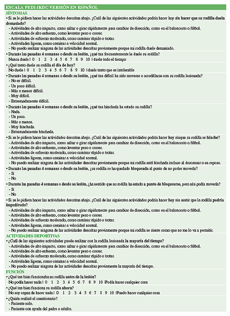 ESCALA PEDI-IKDC VERSIÓN EN ESPAÑOL