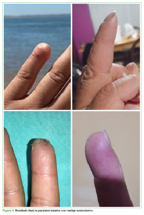 Resultado final en pacientes tratados con vendaje semioclusivo.