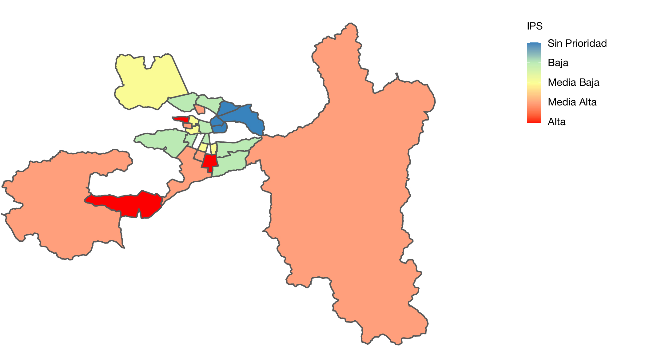 Comunas donde se desarrollan proyectos según Índice de Prioridad Social
