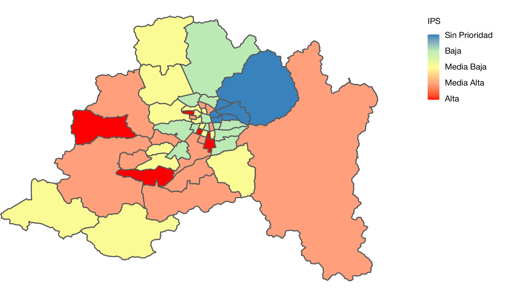 Comunas de la Región Metropolitana según Índice de Prioridad Social