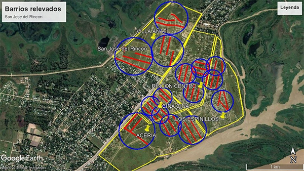 Ubicación georreferenciada de los barrios relevados en San José del Rincón