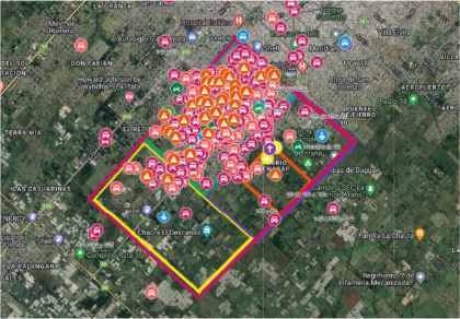 Mapa delictivo de Los Hornos elaborado de forma colaborativo por los habitantes.