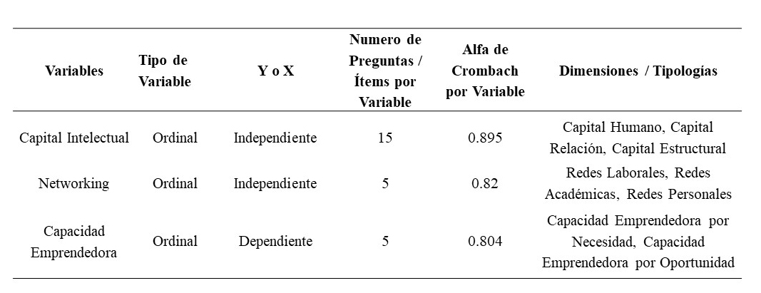 Resumen General de las Variables por Analizar en esta pesquisa
(Capital Intelectual, Networking y Capacidad
Emprendedora.