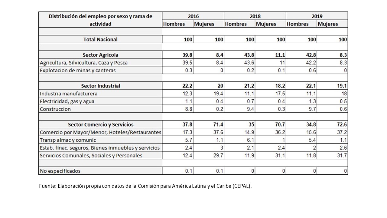 Distribución del empleo
por sexo y rama de actividad