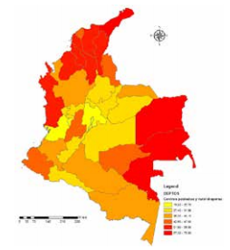 Figura 4. Incidencia de la pobreza por IPM (porcentaje), centros poblados y rural
        disperso de los departamentos, 2018