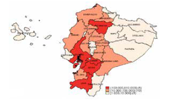 GRÁFICO 3: Concentración de Remesas por provincia en términos monetarios (BCE)