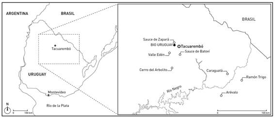 Localidades involucradas en la
investigación, Uruguay