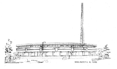 VISTA EN PERSPECTIVA DEL TEATRO D’ANNUNZIO. DIBUJO A ESCALA 1.100.