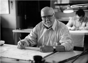 FERNANDO CHUECA GOITIA IN HIS STUDY.  

 