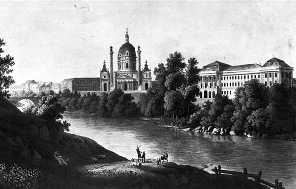 IGLESIA
DE SAN CARLOS BORROMEO, VIENA. J.F. Wizzoni (1822). Grabado.
