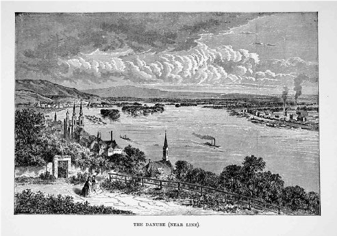 DANUBIO
CERCA DE LINZ. Grabado en madera, 1890.