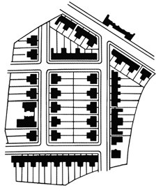 Figura 2.
Planimetr&iacute;a de un barrio habitacional unifamiliar seg&uacute;n el antiguo sistema.

(Del
peri&oacute;dico The Garden-City 1909).

 