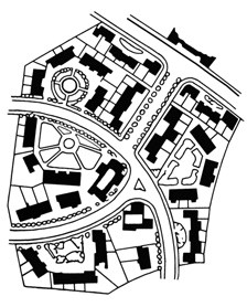 Figura 3. El
mismo barrio seg&uacute;n el trazo propuesto por la Association for Garden City.

(Del
peri&oacute;dico The Garden-City 1909).

 