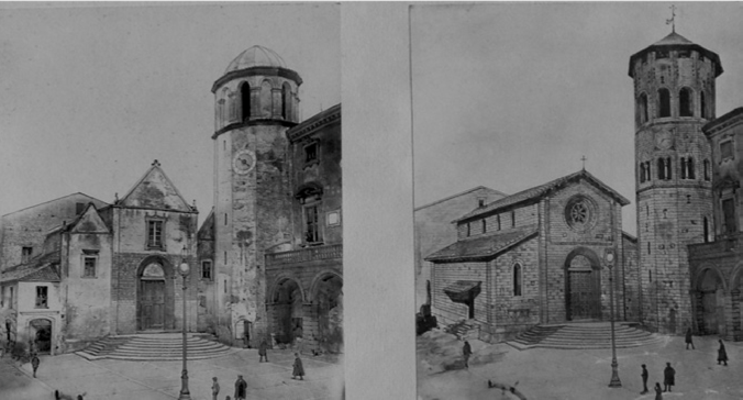 Figura 9 y
10.  Iglesia de San Andrea de Orvieto en
la actualidad. A la derecha, detalle de la fachada.