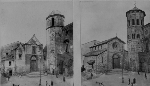 Figures 9 and 10. Current view of the Church of San Andrea in Orvieto. On the right, detail of the fa&ccedil;ade.