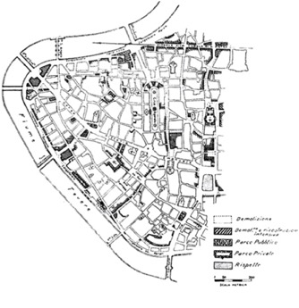 Figure 2.   Regulation plan of Rome, 1931. It shows the sventramenti which were being carried out in the city.