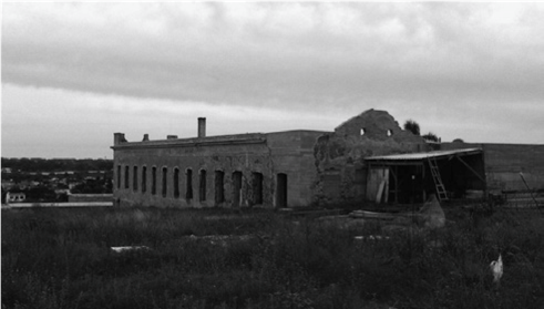 Figure 7. Infirmary of Jaguar&atilde;o where the preserved ruin and part of the reinforced concrete curtain can be perceived.