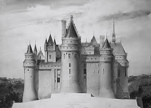 CASTILLO DE PIERREFONDS POR VIOLLET-LE-DUC. Acuarela, 1858.