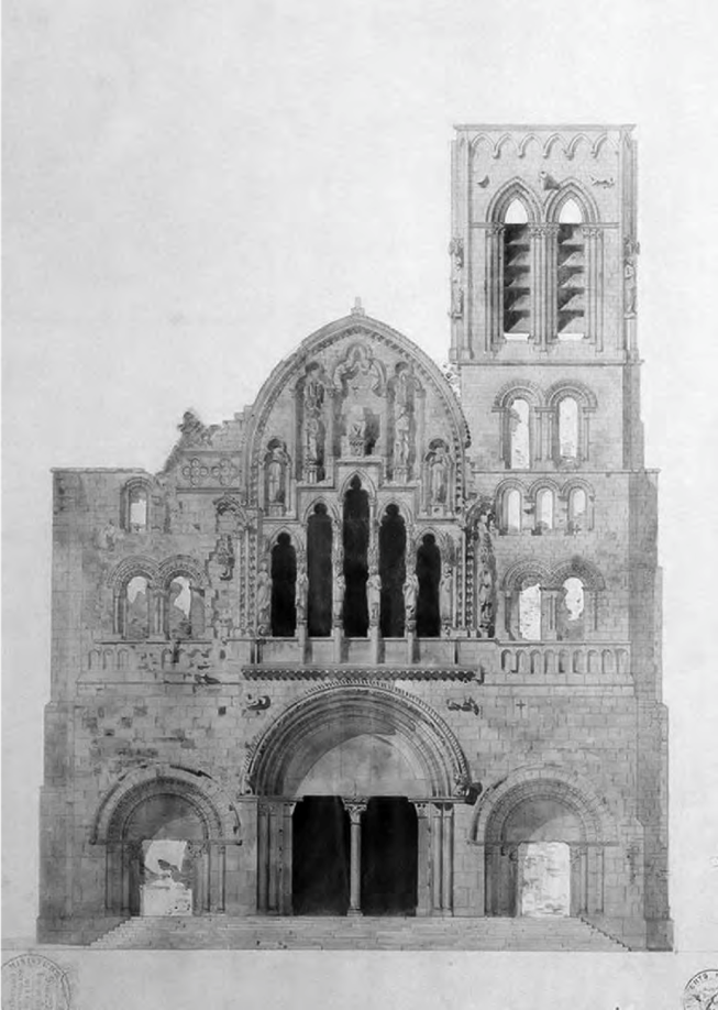 BAS&Iacute;LICA DE SAINTE-MADELEINE V&Eacute;ZELAY POR VIOLLET-LE-DUC Antes de la restauraci&oacute;n. Acuarela