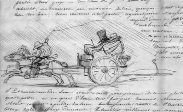 VIOLLET-LE-DUC DE VIAJE A SAINT-ANTONIN-NOBLE-VAL BAJO LA LLUVIA Detalle de carta a su esposa, 29 de septiembre de 1842.