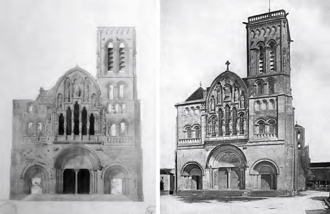FIGURA 1. SAINTE - MADELEINE V&Eacute;ZELAY ANTES DE  FIGURA 2. SAINTE - MADELEINE V&Eacute;ZELAY DESPU&Eacute;S DE LA RESTAURACI&Oacute;N POR VIOLLET-LE-DUC  LA RESTAURACI&Oacute;N POR VIOLLET-LE-DUC Acuarela