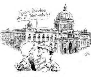 VI&Ntilde;ETA PUBLICADA EN EL DIARIO BERLIN&Eacute;S DER TAGESSPIEGEL &ldquo;T&iacute;pico urbanismo del siglo XXI&rdquo; (palabras de la Se&ntilde;ora). El t&iacute;tulo del libro sostenido por el hombre es &ldquo;Ninguna historia de la arquitectura&rdquo;. 6 julio 2002.