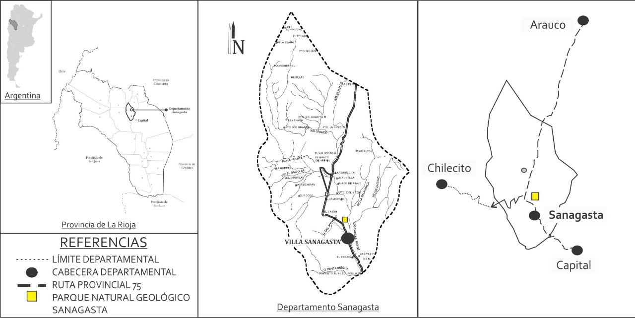 Ubicaci&oacute;n del Parque Natural Geol&oacute;gico Sanagasta en el departamento Sanagasta