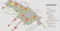Gr&aacute;fico de la propuesta para el sistema de espacios p&uacute;blicos en la periferia platense