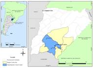 Localización de la provincia de Corrientes en Argentina (izquierda). Localización del departamento Curuzú Cuatiá en la provincia de Corrientes y su ciudad cabecera (derecha)