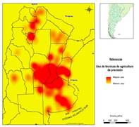 Densidad en el uso de las t&eacute;cnicas vinculadas a la agricultura de precisi&oacute;n