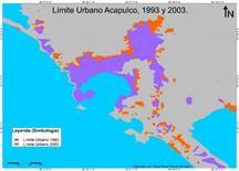 Límite urbano en la zona costera de Acapulco, 1993 y 2003