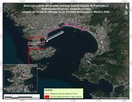 Dirección y área del posible drenado ante la llegada de fenómenos hidrometeorológicos para evitar el colapso de la red de drenaje en la zona costera de Acapulco, 2020